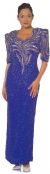 Half Sleeved Full Length Beaded Gown in Royal/Silver